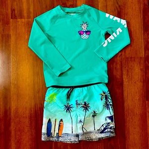 Oshkosh B’Gosh toddler boys swim trunks & rash guard